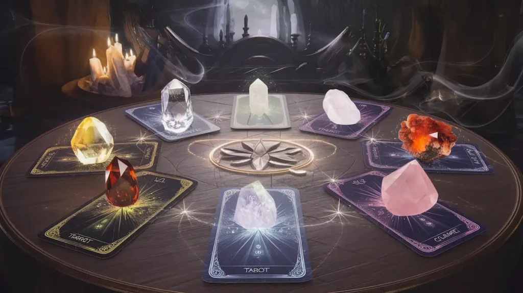 Tarot cards and crystals